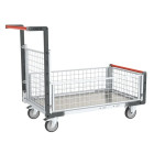 Chariot modulaire grillagé 1 dossier et 3 demi-ridelles plateau tôle galva 1000 x 600 mm 250 kg - 806724256