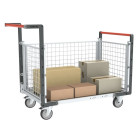 Chariot modulaire grillagé 2 dossiers + 1 ridelle plateau tôle galva 1000 x 600 mm 250 kg - 806724254