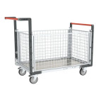 Chariot modulaire grillagé 2 dossiers + 2 ridelles plateau tôle galva 1000 x 600 mm 250 kg - 806724255