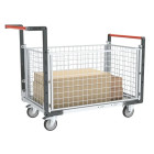 Chariot modulaire grillagé 2 dossiers + 2 ridelles plateau tôle galva 1000 x 600 mm 250 kg - 806724255
