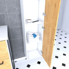 Colonne de salle de bain blanche 2 portes chêne naturel et poignées noir mat - STRUCTURA F028 Aurlane - PACM037