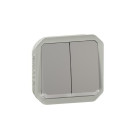Commande double interrupteur ou poussoir lumineux plexo composable gris (069526l)