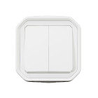 Commande double interrupteur ou poussoir plexo complet saillie blanc (069755l)