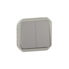 Commande double interrupteur ou poussoir plexo composable gris (069525l)