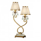 Lampe de table oksana, laiton antique, pampilles cristal, 2 abat-jours beiges
