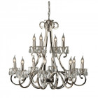 Chandelier oksana, nickel poli, pendeloques cristal, 12 éclairages