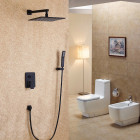 Douche de pluie fixée au mur noir et ensemble de douche avec douchette en laiton massif 200 mm
