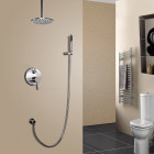 Douche thermostatique nickel brossé douchette en laiton massif avec support mural 200 mm