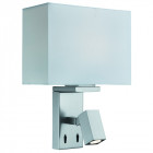 Applique adjustable wall 28 cm avec liseuse, en argent satiné avec abat-jour blanc