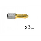 Lot de 3 embouts de vissage Max Grip Phillips PH2 à queue 6 pans mâle 1/4" Longueur 25mm  BOSCH 2607001546