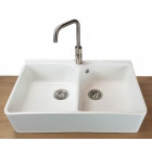 Evier céramique timbre d'office 2 bacs campagnard blanc