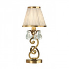 Lampe de table oksana, laiton antique, pampilles cristal, abat-jour beige