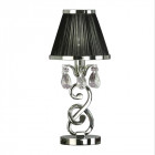 Lampe de table oksana, nickel poli, pampilles cristal, abat-jour noir