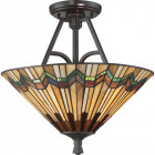 Semi-plafonnier alcott, bronze valliant, verre tiffany