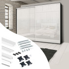 Kit de ferrures pour 2 portes coulissantes et armoire à fermeture souple Placard 74, profilé Wave, épaisseur 16mm, panneaux non inclus, Peint en blanc