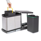 Bac à recyclage pour montage inférieur et extraction manuelle/automatique dans les éléments de cuisine, Inox 2x12 litres plastique et acier inoxydable