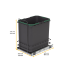 Poubelle de recyclage pour montage inférieur et extraction manuelle pour meuble de cuisine Recycle 1x35 litres, Plastique gris anthracite