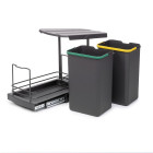 Poubelle de recyclage pour montage inférieur et extraction manuelle/automatique pour meuble de cuisine Recycle 2x12litres, Plastique gris anthracite