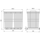 Poubelle de recyclage pour montage inférieur et extraction manuelle pour meuble de cuisine Recycle 2x35litres, Plastique gris anthracite