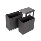 Poubelles de recyclage pour la cuisine, 1 x 30L, fixation inférieure et extraction automatique, Acier et Plastique, Gris antracite