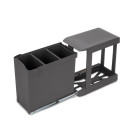 Poubelles de recyclage pour la cuisine, 3 x 10L, fixation inférieure et extraction automatique, Acier et Plastique, Gris antracite
