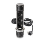 Multiconnecteur Vertikal Push 60, diamètre 60 mm, 3 prises de type Schuko, 1 USB de type A, 1 USB de type C, Acier et plastique, Acier inoxydable Multiconnecteur Vertikal Push 60, diamètre 60 mm, 3 prises de type Schuko, 1 USB de type A, 1 USB de type C, Acier et plastique, Acier inoxydable