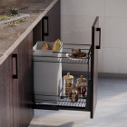 Chariot coulissant avec paniers et chariot à pain Titane avec fermeture à amortie, module 300mm, Acier, Gris Anthracite