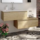 Meuble de salle de bain 120 cm simple vasque -  2 tiroirs - sans miroir - pena  - bambou (chêne clair)