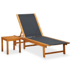 Chaise longue avec table Bois d'acacia solide et textilène