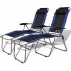 Vidaxl chaise inclinable de camping 2 pcs bleu et noir