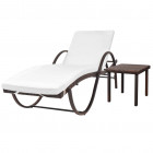 Vidaxl chaise longue avec table résine tressée marron
