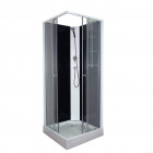 Cabine de douche carrée 80.5 x 80.5 cm accès d'angle deux portes coulissantes verre transparent mélia