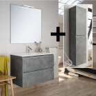 Ensemble meuble de salle de bain 100cm simple vasque + colonne de rangement - ciment (gris)