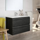Meuble de salle de bain 100cm simple vasque - 2 tiroirs - sans miroir - balea - ebony (bois noir)