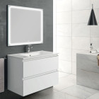 Meuble de salle de bain simple vasque - 2 tiroirs - balea et miroir led veldi - blanc - 60cm