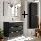 Ensemble meuble de salle de bain 80cm simple vasque + colonne de rangement palma - ebony (bois noir)