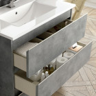 Meuble de salle de bain 60cm simple vasque - 2 tiroirs - sans miroir - balea - ciment (gris)