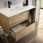 Meuble de salle de bain 120cm vasque deportée - 2 tiroirs - sans miroir - king - roble (chêne clair)