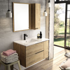 Meuble de salle de bain 80cm vasque déportée - 2 tiroirs - miroir avec armoirette - king - roble (chêne clair)
