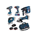 Kit 5 outils 18V BOSCH Perceuse-visseuse + meuleuse angulaire + visseuse à choc + marteau perforateur + Scie sauteuse + 3 batteries 4.0 Ah + 1 chargeur - 0615990K6L