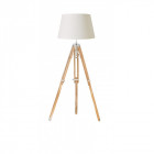 Lampadaire tripod, teck et nickel brillant, sans abat-jour