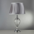 Lampe de table greyson, chrome et verre clair, abat-jour plissé gris