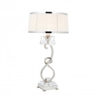 Lampe de table oksana, 61cm, nickel poli, pampilles cristal, abat-jour blanc