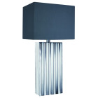 Lampe de table tromba, chrome strié, abat-jour tissu gris