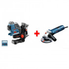 Lot BOSCH laser lignes GLL 3-80 P + support BM 1+ Meuleuse GWS 7-125 + Coffret L-Boxx - 0615994OFJ