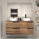 Meuble de salle de bain 120 avec plateau et 2 vasques à poser - 4 tiroirs - tabaco (bois foncé) - luna