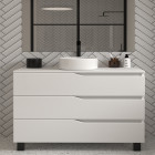 Meuble de salle de bain 120 avec plateau et vasque à poser - sans miroir - 3 tiroirs - blanc - mata