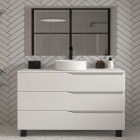 Meuble de salle de bain 120 avec plateau et vasque à poser - 3 tiroirs - blanc - mata