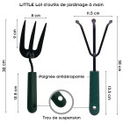 Little outils de jardinage à main fourche + cultivateurs 3 dents + griffe rotative