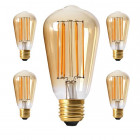 Lot de 5 ampoules led EDISON filament E27 dimmable 4 watt (eq. 30 watt) ambré - Couleur eclairage - Blanc chaud 2100°K